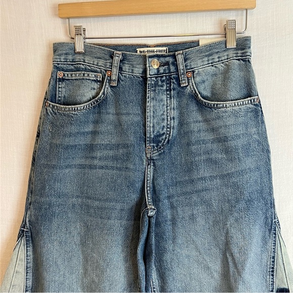 Free People Ripple Wide Leg Pieced Cropped Jean We The Free Distress Blue 27 NWT - Picture 9 of 9
